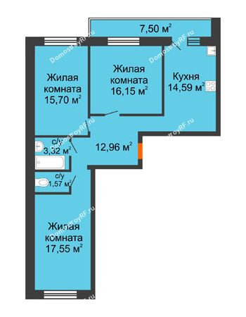3 комнатная квартира 85,59 м² в ЖК Квартал новый, дом Секция 5