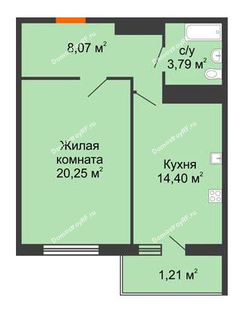 1 комнатная квартира 48,53 м² в ЖК Фамилия, дом Литер 1