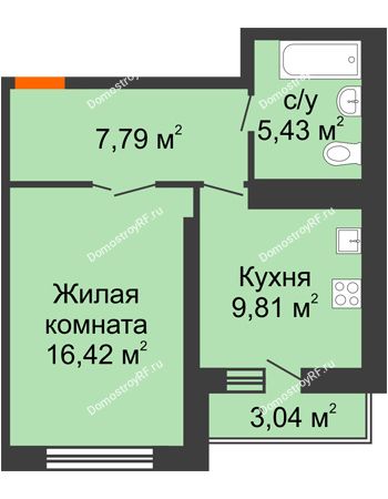 1 комнатная квартира 40,97 м² - ЖК НЕБО на Ленинском, 215В