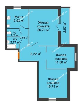 3 комнатная квартира 79,38 м² - ЖК Городская 182Б