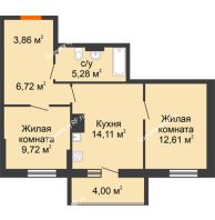 2 комнатная квартира 56,3 м² в ЖК Рассвет, дом № 8 - планировка