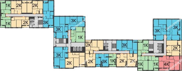 Планировка 8 этажа в доме 1 этап, секции 11,12,13,14 в ЖК Бунин