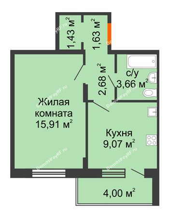 1 комнатная квартира 36,38 м² - ЖК Розмарин