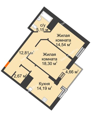 2 комнатная квартира 69,99 м² в Жилой район Волгарь, дом № 1
