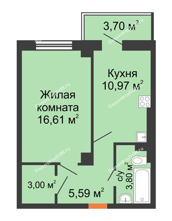 1 комнатная квартира 41,08 м² в ЖК Сокол Градъ, дом Литер 7
