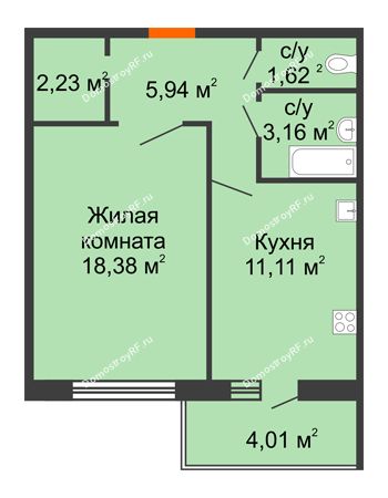 2 комнатная квартира 60,57 м² в ЖК Берег Дона, дом Позиция 2