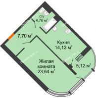 1 комнатная квартира 52,21 м² в ЖК Краснодар Сити, дом Литер 3 - планировка