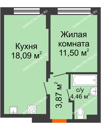 1 комнатная квартира 37,92 м² в ЖК КМ Анкудиновский Парк, дом № 20