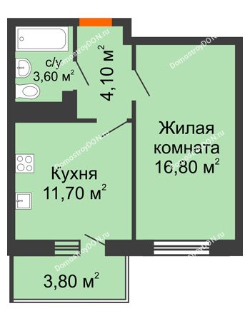 1 комнатная квартира 38,3 м² в ЖК Я, дом  Литер 2