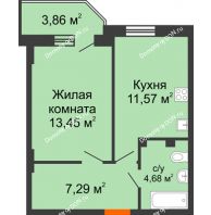 1 комнатная квартира 38,15 м² в ЖК Свобода, дом №2 - планировка