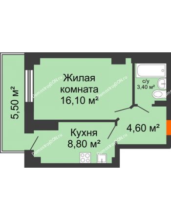 1 комнатная квартира 34,94 м² в ЖК Сокол Градъ, дом Литер 3 (6)