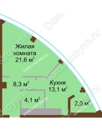 1 комнатная квартира 49,1 м² в ЖК Монолит, дом № 89, корп. 1, 2