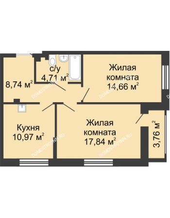 2 комнатная квартира 58,74 м² - ЖД по Южному шоссе