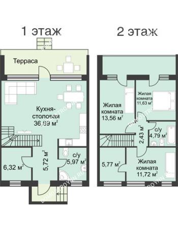 4 комнатная квартира 109 м² в КП Фроловский, дом № 1-40 по ул. Западная (109м2 и 133м2)