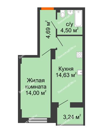 1 комнатная квартира 39,46 м² в ЖК Аврора, дом № 3