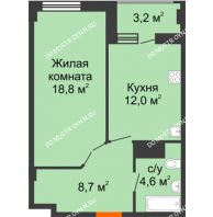 1 комнатная квартира 45,7 м² в ЖК Квартет, дом № 3 - планировка