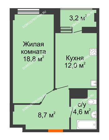1 комнатная квартира 45,7 м² в ЖК Квартет, дом № 3