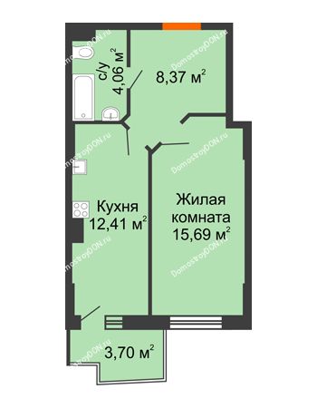 1 комнатная квартира 41,63 м² в ЖК Сердце Ростова 2, дом Литер 3