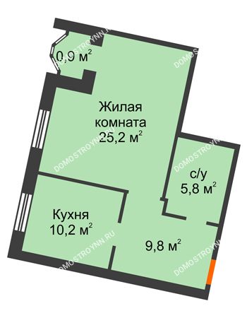 1 комнатная квартира 51,9 м² - ЖД по ул. Варварская