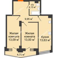 2 комнатная квартира 55,55 м² в ЖК Рубин, дом Литер 3 - планировка