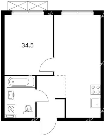 1 комнатная квартира 34,5 м² в ЖК Савин парк, дом корпус 3