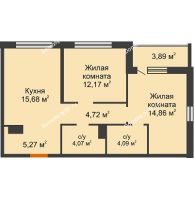 2 комнатная квартира 62,81 м² в Жилой Район Никольский, дом ГП-54 - планировка