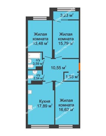 3 комнатная квартира 84,01 м² в ЖК Маленькая страна, дом № 4