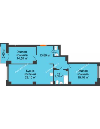 3 комнатная квартира 87,3 м² - ЖК Гагарин