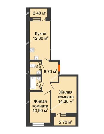 2 комнатная квартира 54,7 м² в ЖК Куйбышев, дом № 15