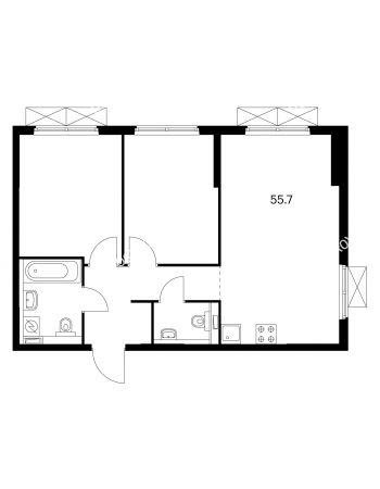 2 комнатная квартира 55,7 м² в ЖК Савин парк, дом корпус 1