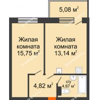 2 комнатная квартира 46,38 м² в ЖК Гвардейский 3.0, дом Секция 1 - планировка