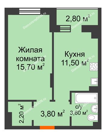 1 комнатная квартира 38,2 м² в Микрорайон Прибрежный, дом № 4