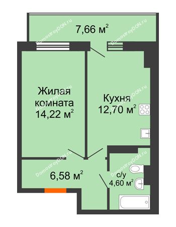1 комнатная квартира 40,4 м² в ЖК Свобода, дом №2