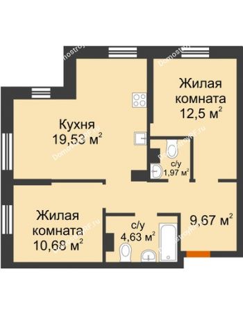 3 комнатная квартира 58,98 м² в ЖК Сердце Сибири, дом № 76, квартал Геологов (ГП-2)