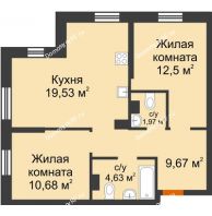 3 комнатная квартира 58,98 м² в ЖК Сердце Сибири, дом Квартал Геологов, ГП-2 - планировка