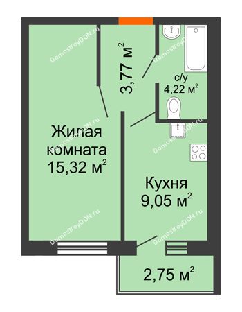 1 комнатная квартира 33,73 м² в ЖК Артемовский квартал, дом Секция 9