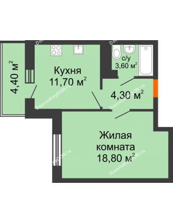 1 комнатная квартира 40,7 м² в ЖК Я, дом  Литер 2