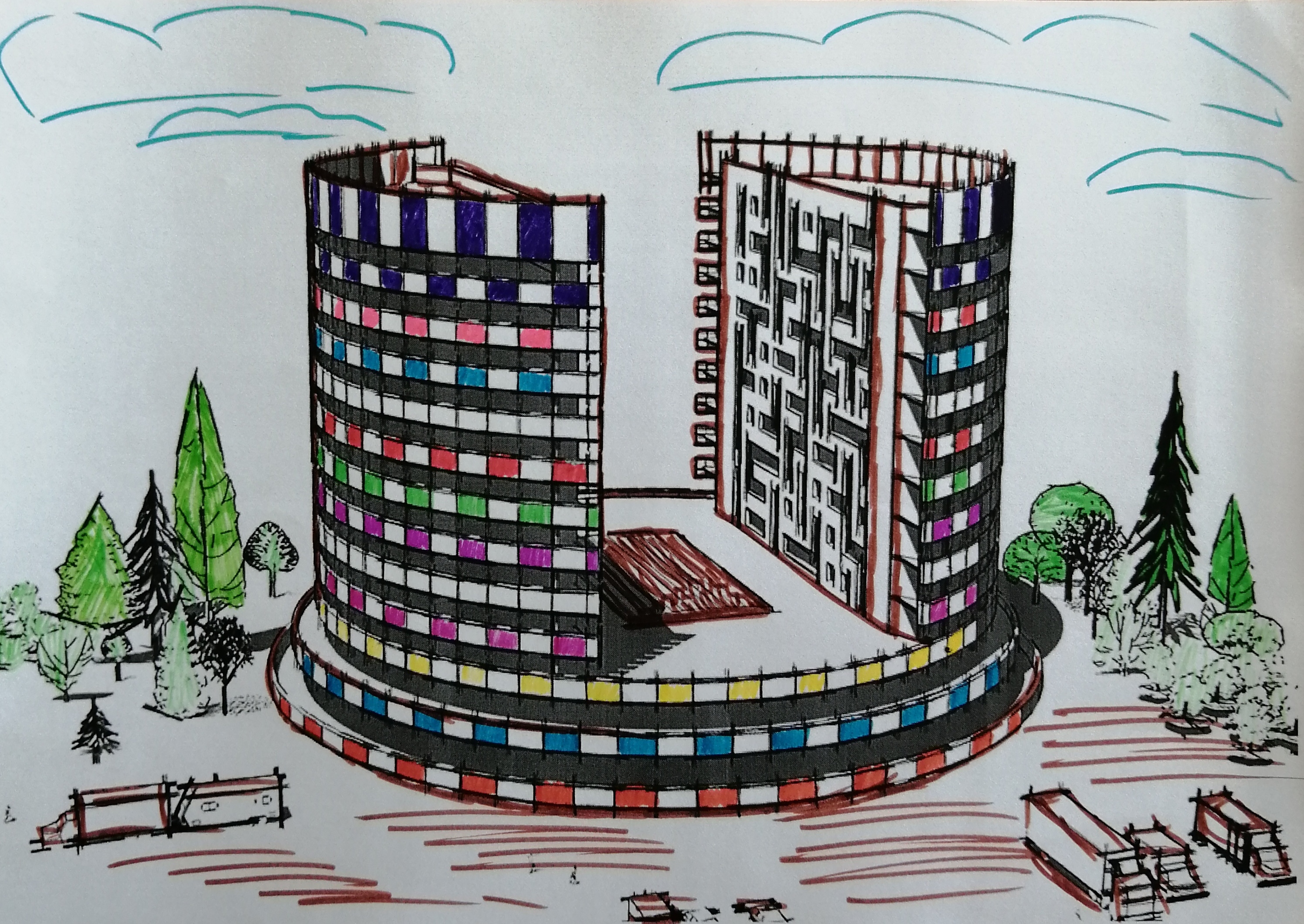 Как нарисовать многоэтажный дом ребенку