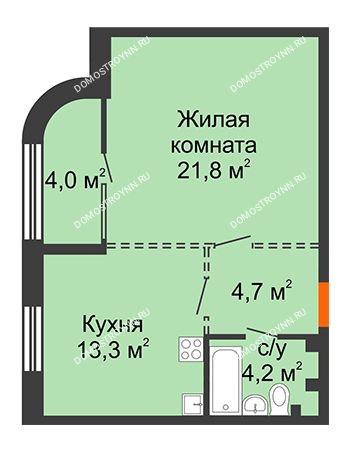 1 комнатная квартира 46 м² - ЖК Лайнер на Барминской