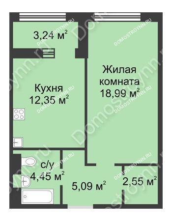 1 комнатная квартира 45,05 м² в ЖК Караваиха, дом № 5