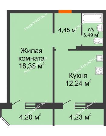 1 комнатная квартира 42,78 м² в ЖК Суворовский, дом Литер 11, Участок 120