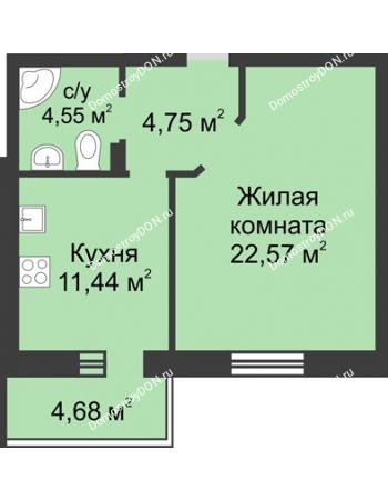 1 комнатная квартира 47,99 м² - ЖК Петровская Крепость