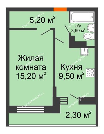 1 комнатная квартира 35,7 м² в ЖК SkyPark (Скайпарк), дом Литер 1, корпус 1, блок-секция 2-3