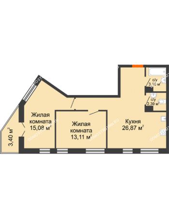 2 комнатная квартира 64,03 м² - ЖК Пушкин