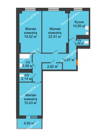 3 комнатная квартира 96,37 м² в ЖК Сокол на Оганова, дом Литер 4