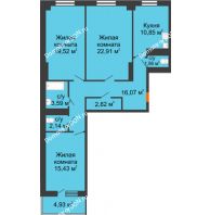 3 комнатная квартира 96,37 м² в ЖК Сокол на Оганова, дом Литер 4 - планировка