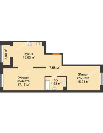 2 комнатная квартира 61,17 м² в ЖК NOVELLA (НОВЕЛЛА), дом Литер 6