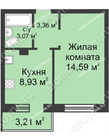 1 комнатная квартира 30,91 м² в ЖК Загородный мкрн Акварель  микрогород Стрижи, дом № 1к1