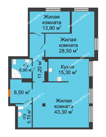 3 комнатная квартира 129,2 м² - ЖК Богатяновский
