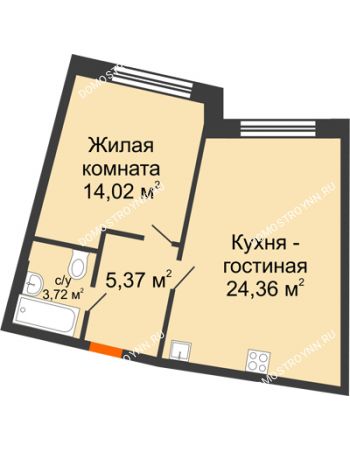 1 комнатная квартира 47,47 м² в ЖК Ватсон, дом № 3